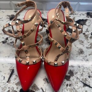 Red and Tan Strappy Women's Shoes